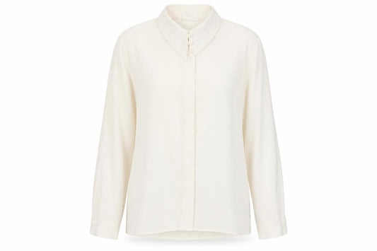 Front view of Richards women’s white polyester basic button-up, size UK 14, collared