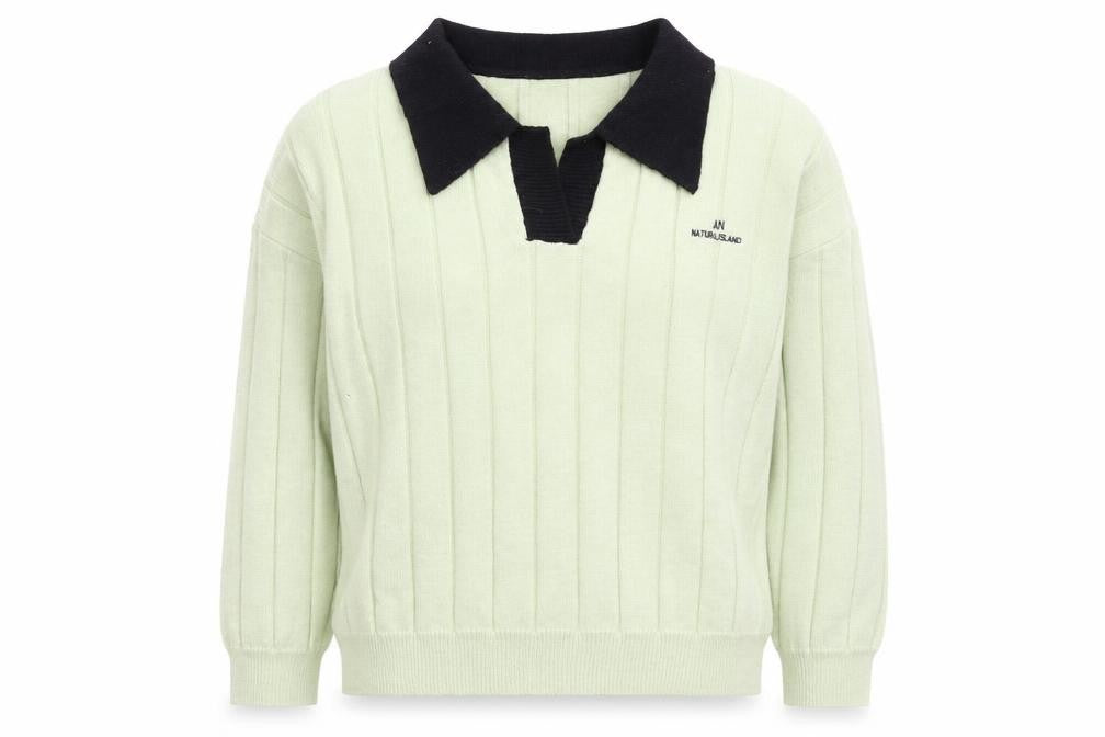 Front view of DAZY women’s green collared acrylic jumper, size XL