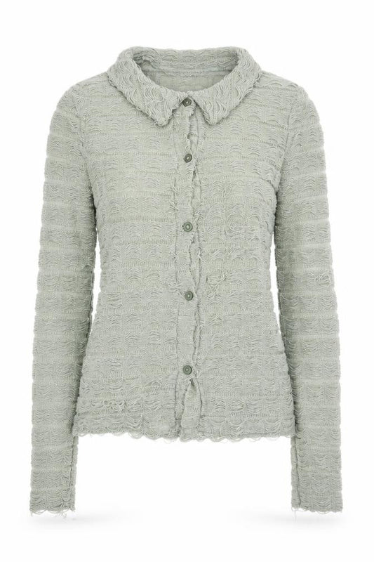 Front view of PRETTYLITTLETHING women’s green polyester basic button-up, size UK 4, collared