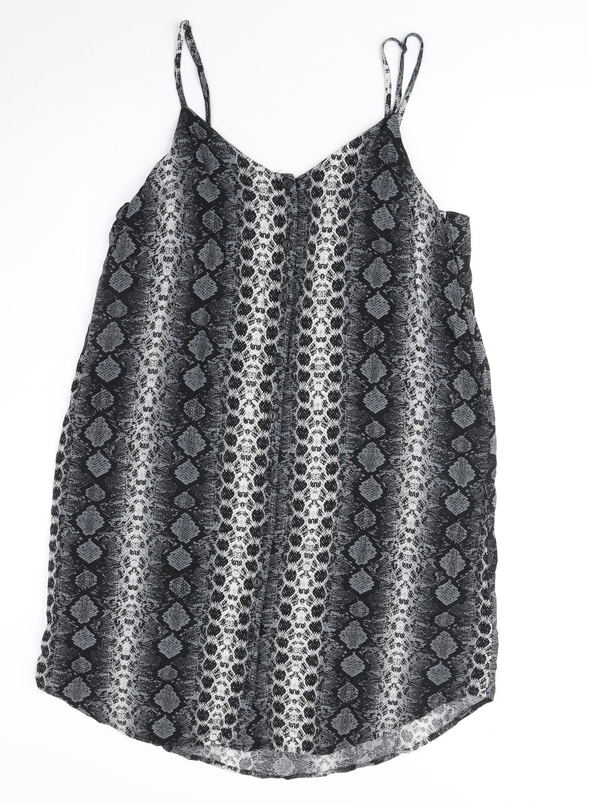 H&M Womens Grey Geometric Polyester Tank Dress Size 8 V-Neck Pullover