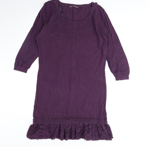 NEXT Womens Purple Cotton Tunic Blouse Size 12 Boat Neck