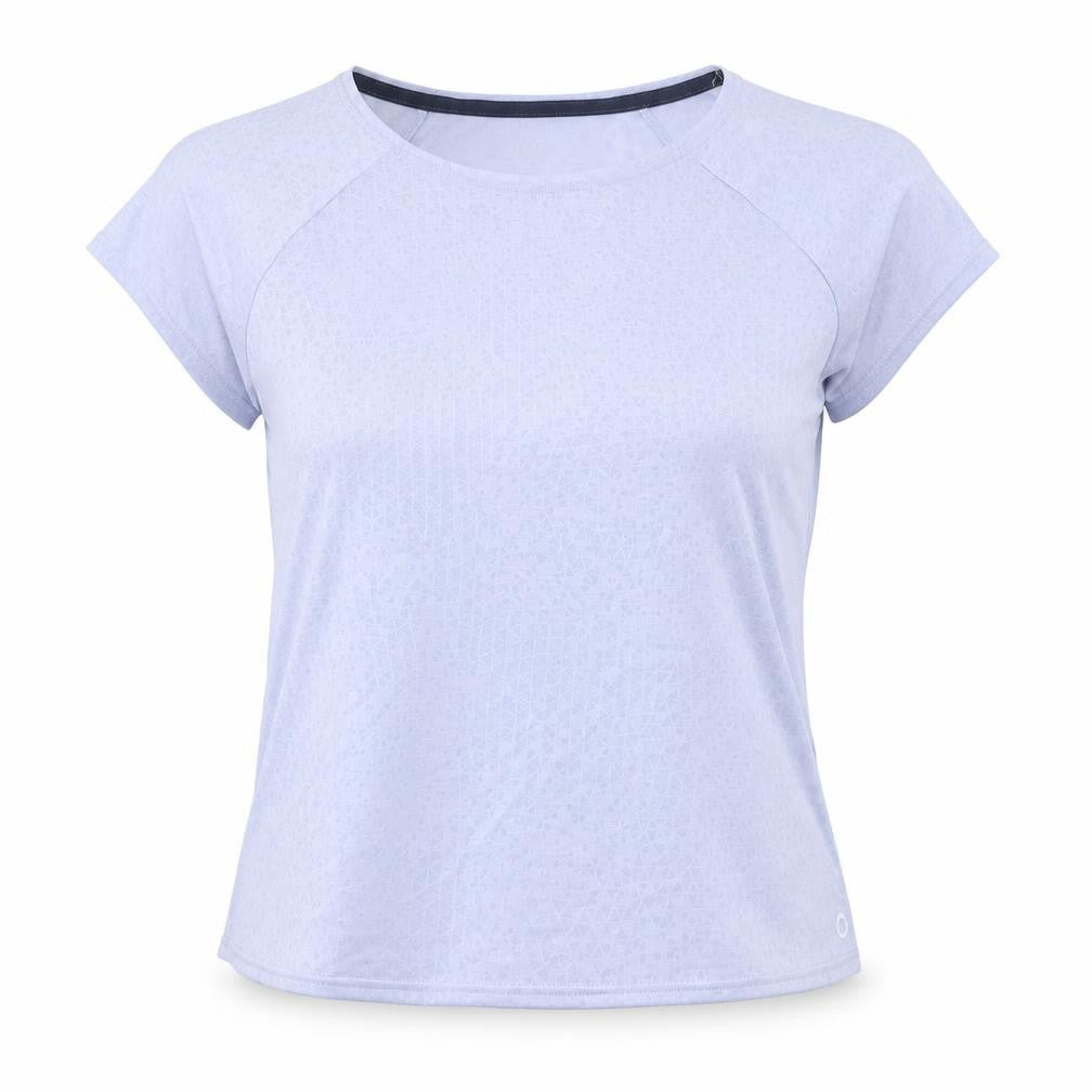Front view of Marks & Spencer women’s blue polyester basic t-shirt, size UK 10, round neck