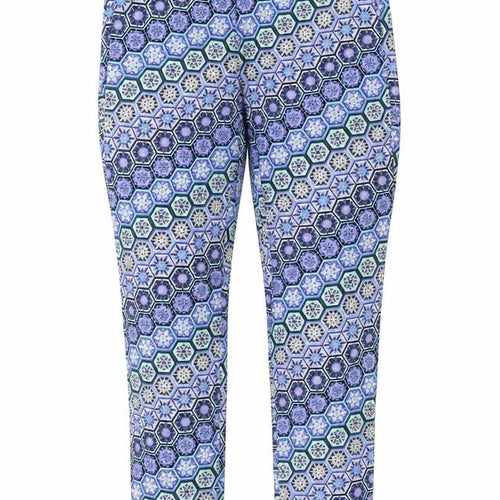 Dorothy Perkins Womens Blue Geometric Cotton Trousers Size 8 Regular Zip