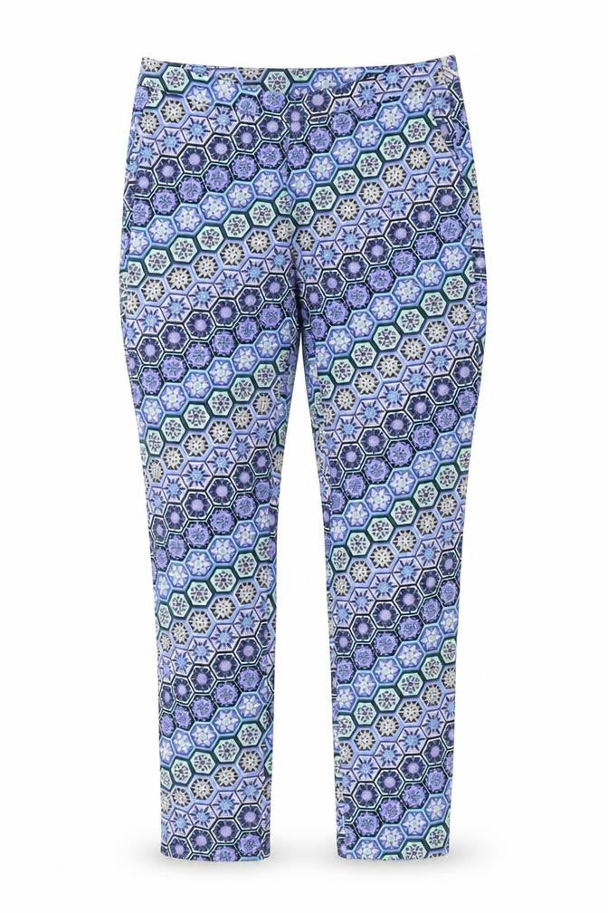 Dorothy Perkins Womens Blue Geometric Cotton Trousers Size 8 Regular Zip