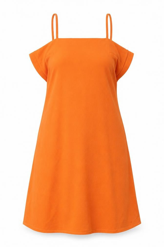 Boohoo Womens Orange Polyester Tank Dress Size 8 Square Neck Tie