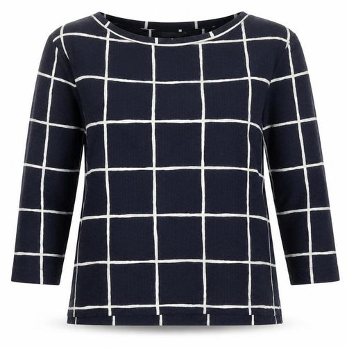 Marks and Spencer Womens Blue Boat Neck Check Polyester Pullover Jumper Size 12