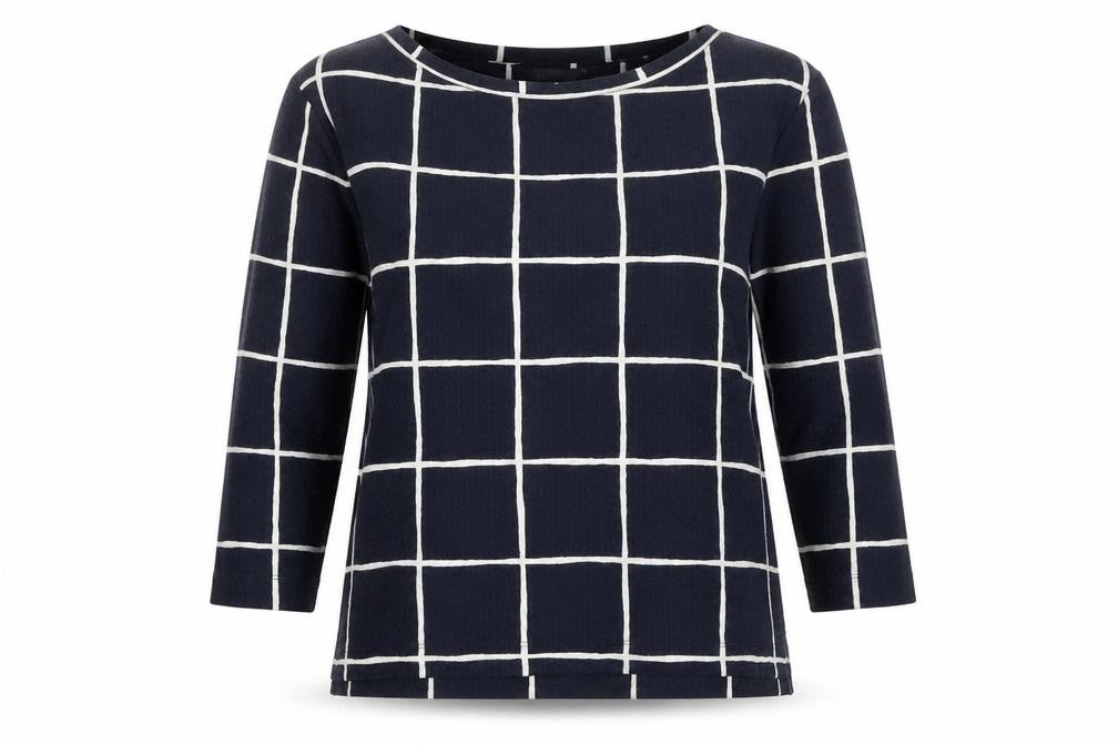 Marks and Spencer Womens Blue Boat Neck Check Polyester Pullover Jumper Size 12