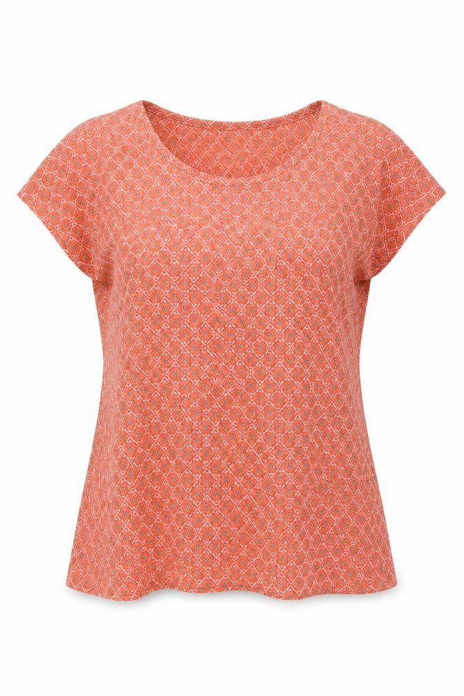 Next Womens Pink Geometric Polyester Basic T-Shirt Size 8 Round Neck