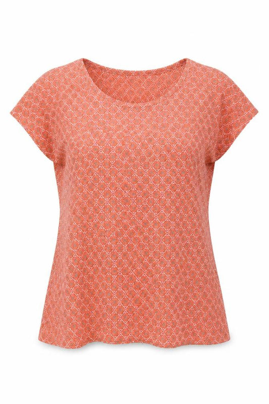Front view of Next women’s pink geometric polyester basic t-shirt, size UK 8, round neck