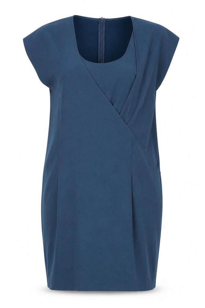 Front view of Dote women’s blue polyester sheath, size L, scoop neck zip