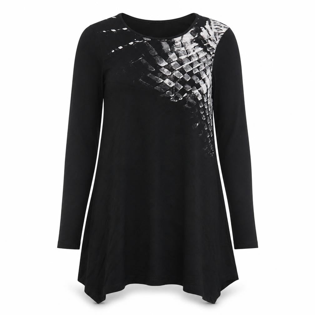 LAUREN VIDAL Womens Black Geometric Viscose Trapeze & Swing Size S Round Neck Pullover