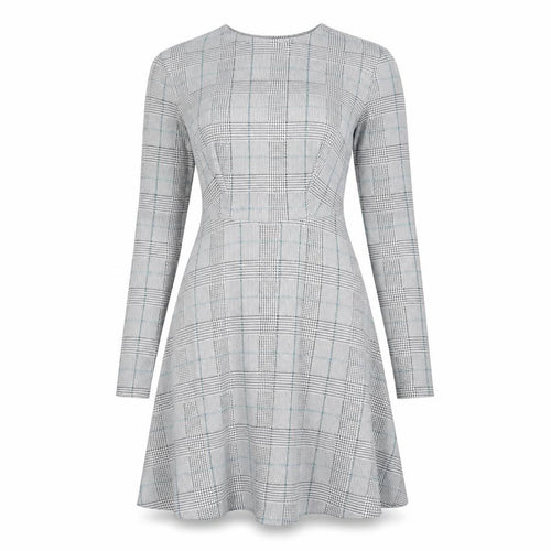 Marks and Spencer Womens White Plaid Polyester Fit & Flare Size 8 Round Neck Zip