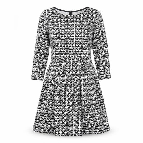 Pull&Bear Womens Black Geometric Polyester Fit & Flare Size L Round Neck Zip