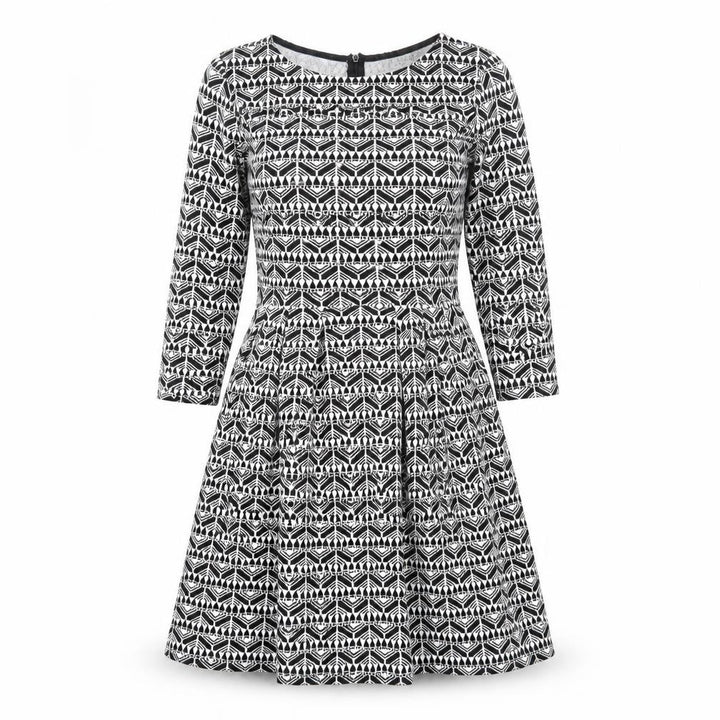 Pull&Bear Womens Black Geometric Polyester Fit & Flare Size L Round Neck Zip