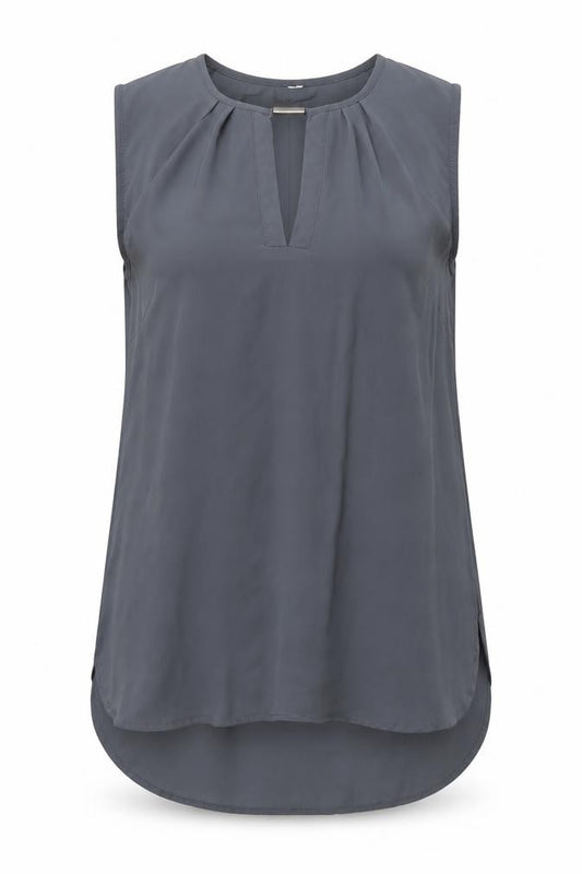 Front view of H&M women’s grey polyester basic blouse, size UK 8, round neck