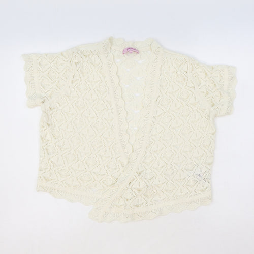 Marks and Spencer Womens Ivory V-Neck Argyle/Diamond Acrylic Cardigan Jumper Size 16 Tie