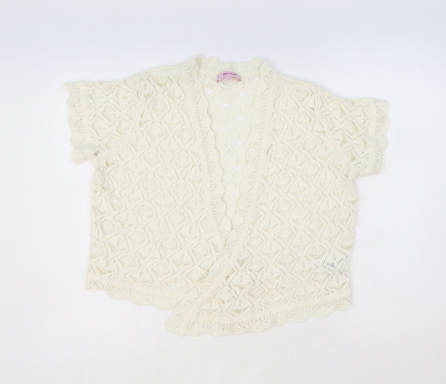 Marks and Spencer Womens Ivory V-Neck Argyle/Diamond Acrylic Cardigan Jumper Size 16 Tie