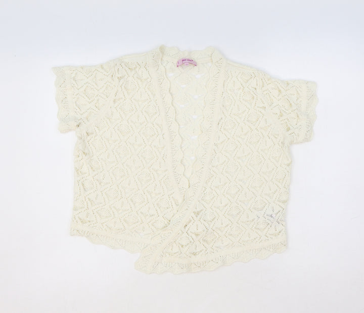 Marks and Spencer Womens Ivory V-Neck Argyle/Diamond Acrylic Cardigan Jumper Size 16 Tie