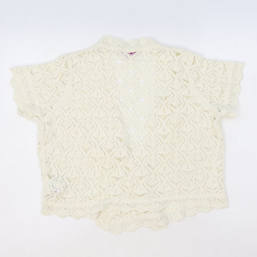 Marks and Spencer Womens Ivory V-Neck Argyle/Diamond Acrylic Cardigan Jumper Size 16 Tie