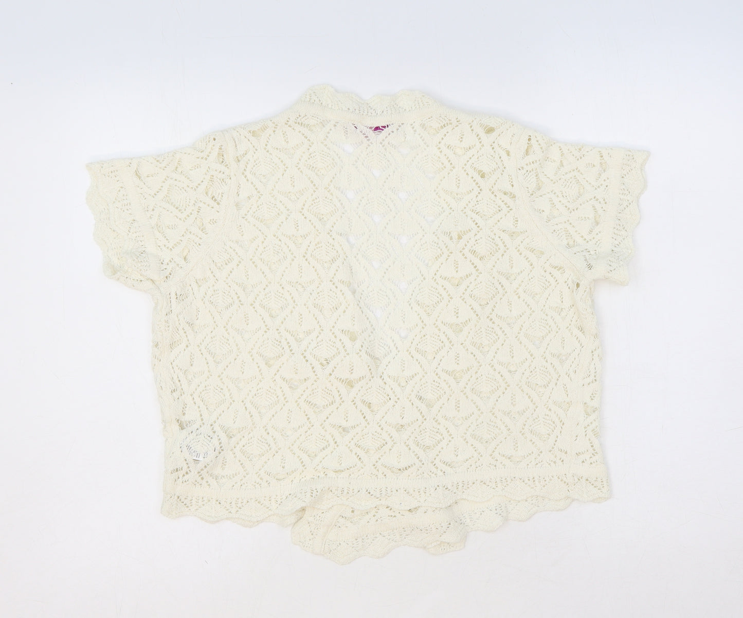 Marks and Spencer Womens Ivory V-Neck Argyle/Diamond Acrylic Cardigan Jumper Size 16 Tie