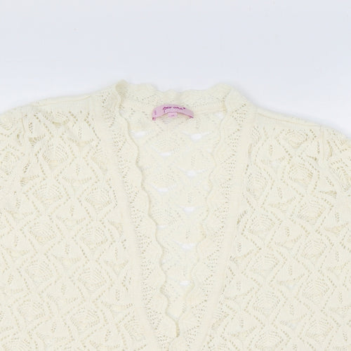 Marks and Spencer Womens Ivory V-Neck Argyle/Diamond Acrylic Cardigan Jumper Size 16 Tie