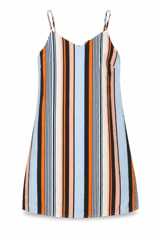 Front view of Primark women’s multicoloured striped polyester camisole tank, size UK 8, v-neck