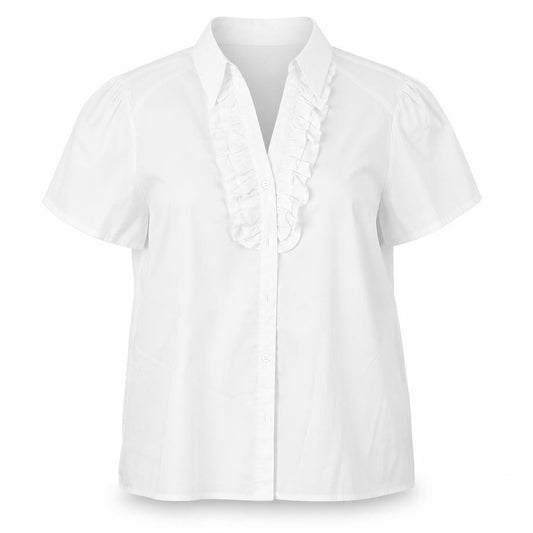 Front view of IA MODA women’s white polyester basic button-up, size UK 20, collared