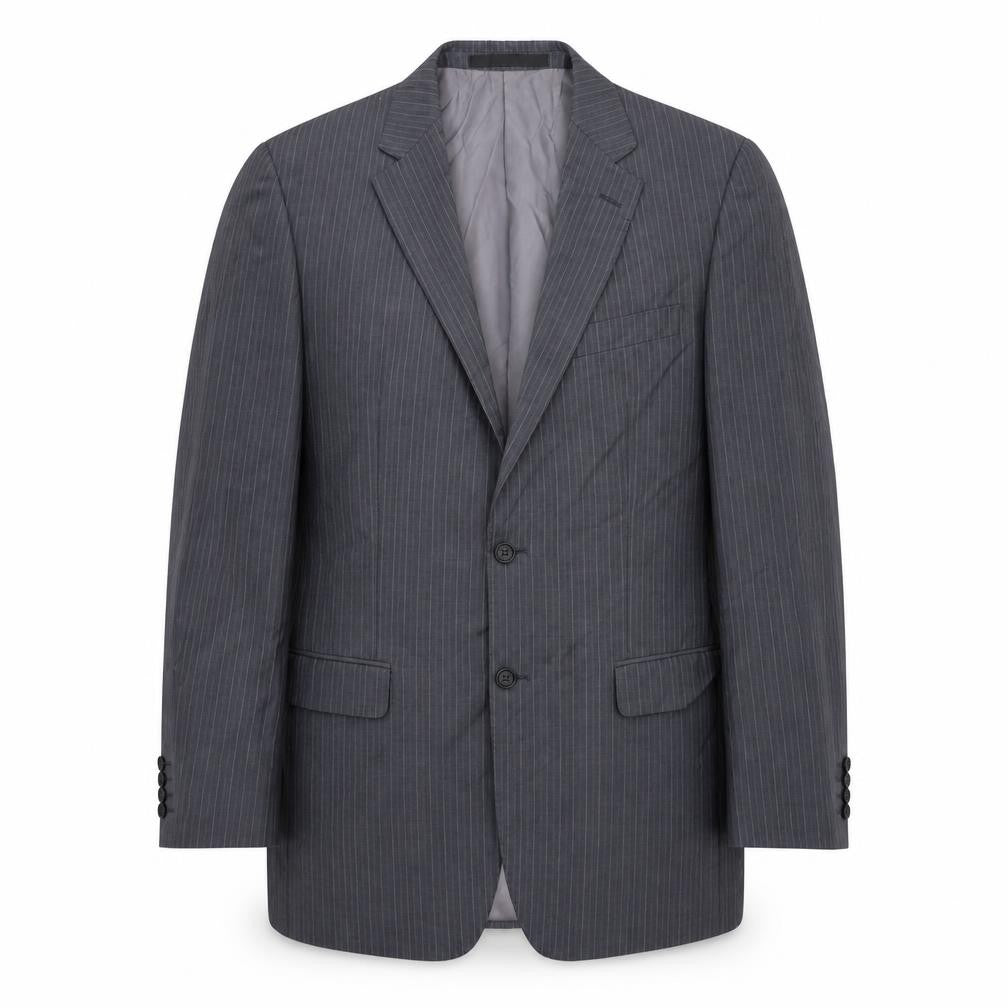 Front view of Marks & Spencer men’s grey striped wool jacket suit jacket, size 40, regular