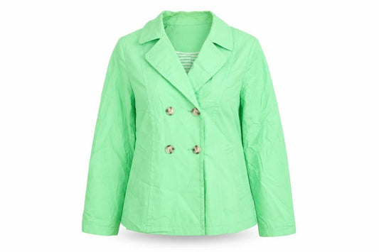 Front view of Marks & Spencer women’s green jacket, size UK 12, button