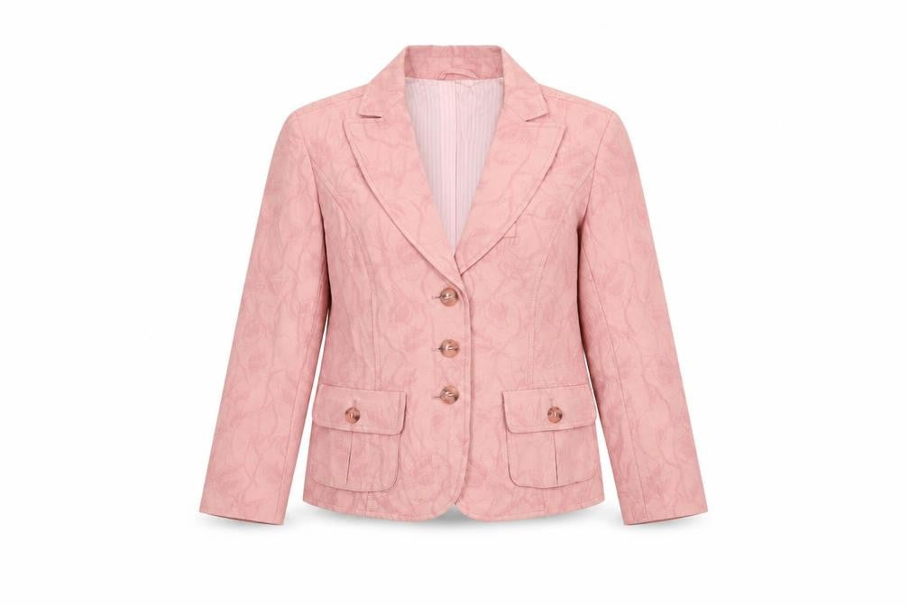 Betty Barclay Womens Pink Floral Wool Jacket Blazer Size L