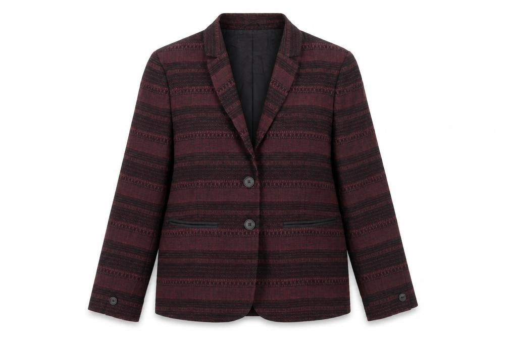 Front view of NW 3 women’s red striped wool jacket blazer, size UK 12