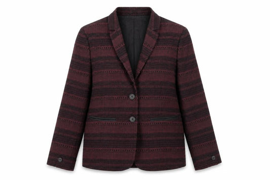Front view of NW 3 women’s red striped wool jacket blazer, size UK 12