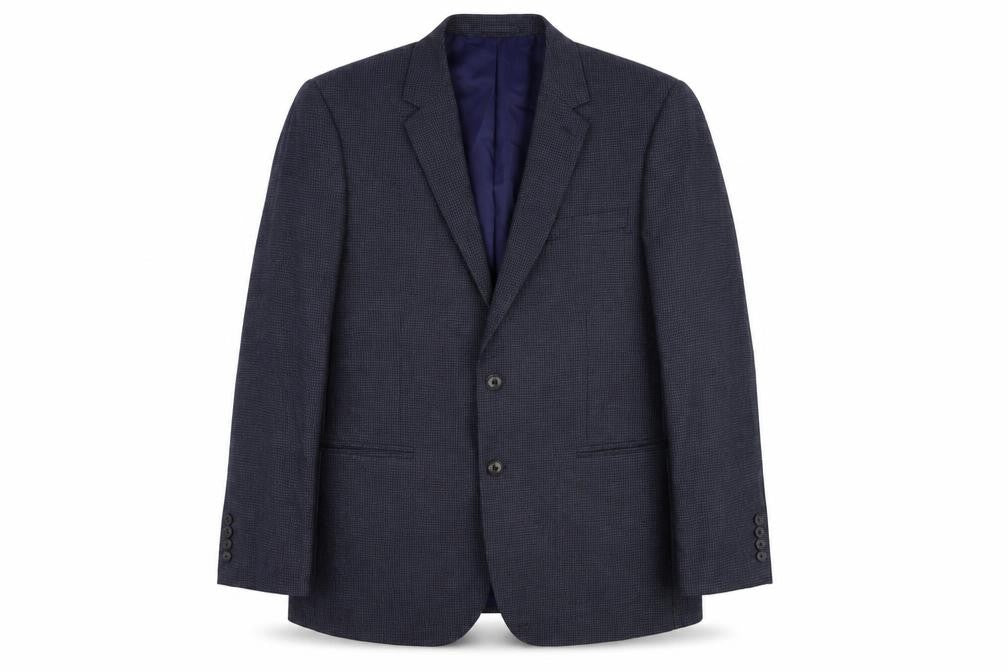 Front view of Marks & Spencer men’s blue wool jacket suit jacket, size 42, regular