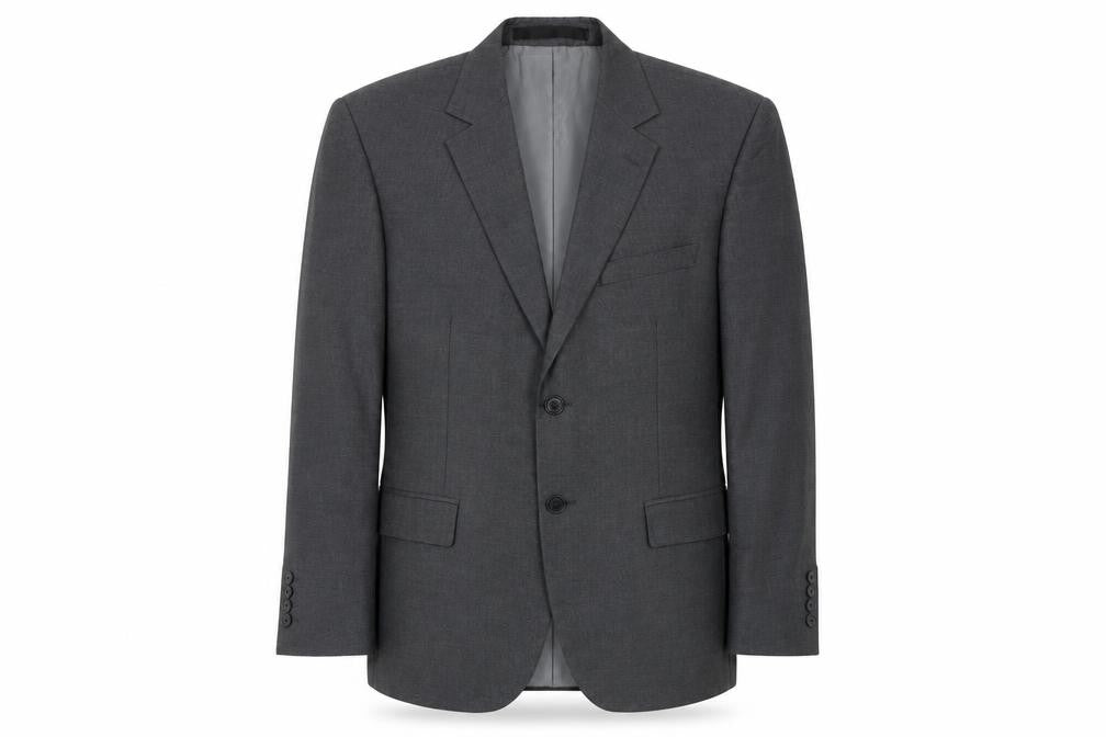 Front view of Marks & Spencer men’s grey polyester jacket suit jacket, size 38, regular