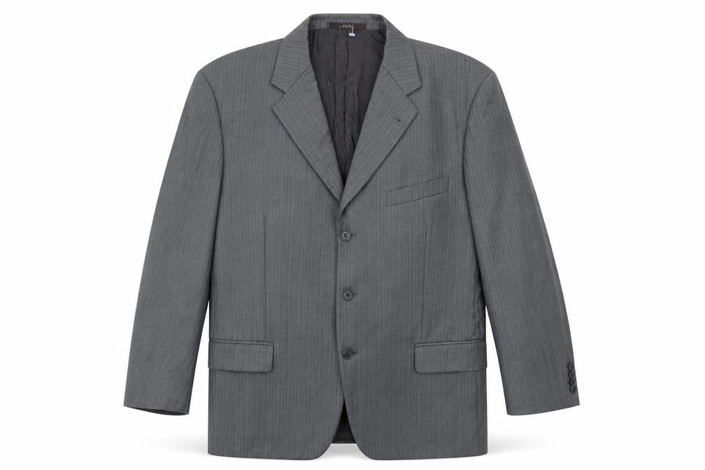 Front view of Joseph Abboud men’s grey striped wool jacket suit jacket, size 42, regular