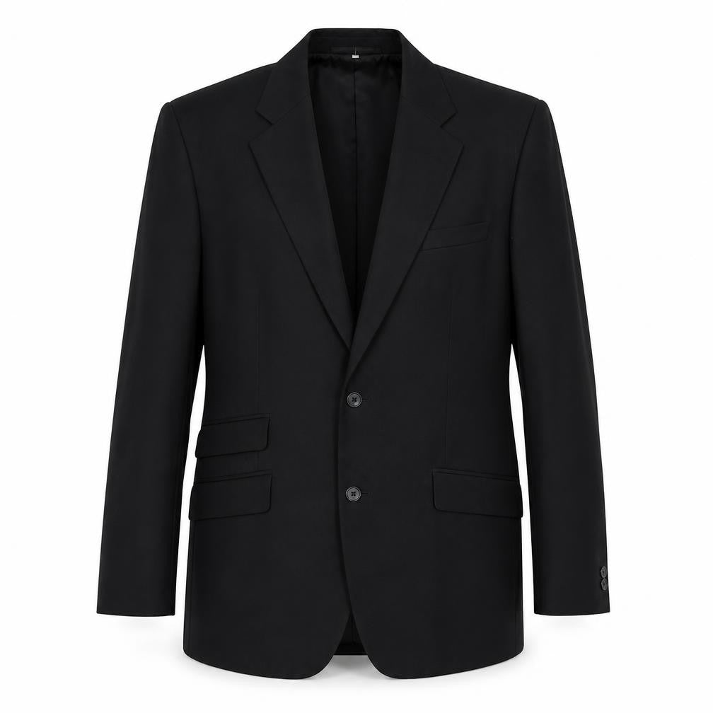 Front view of WILLIAM CHENG & SON men’s black wool jacket suit jacket, size 40, regular