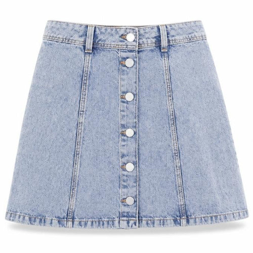 H&M Womens Blue Cotton Straight & Pencil Skirt Size 4 Button