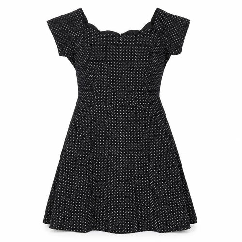 Dramatix Womens Black Polka Dot Viscose Fit & Flare Size 10 Boat Neck Zip - Scalloped Neckline