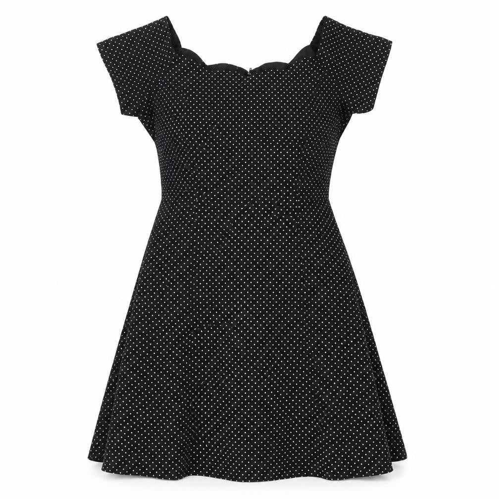 Dramatix Womens Black Polka Dot Viscose Fit & Flare Size 10 Boat Neck Zip - Scalloped Neckline