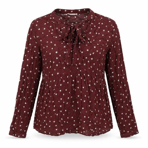 Pull&Bear Womens Red Geometric Viscose Basic Blouse Size M V-Neck - Star Print