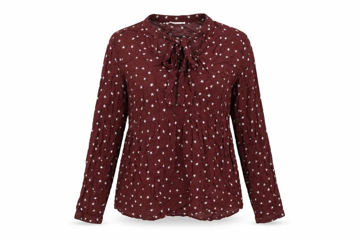 Pull&Bear Womens Red Geometric Viscose Basic Blouse Size M V-Neck - Star Print
