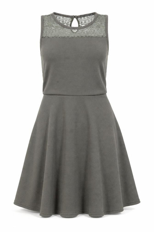 Front view of Atmosphere women’s green polyester fit & flare, size UK 12, round neck button