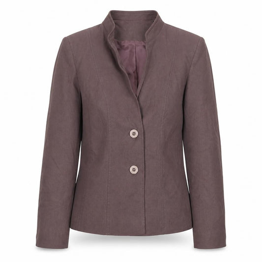 Front view of Debenhams women’s purple jacket, size UK 14, button
