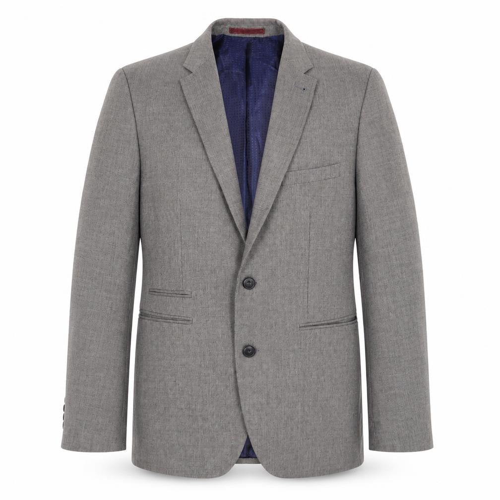 Front view of Burton men’s grey polyester jacket suit jacket, size 38, regular