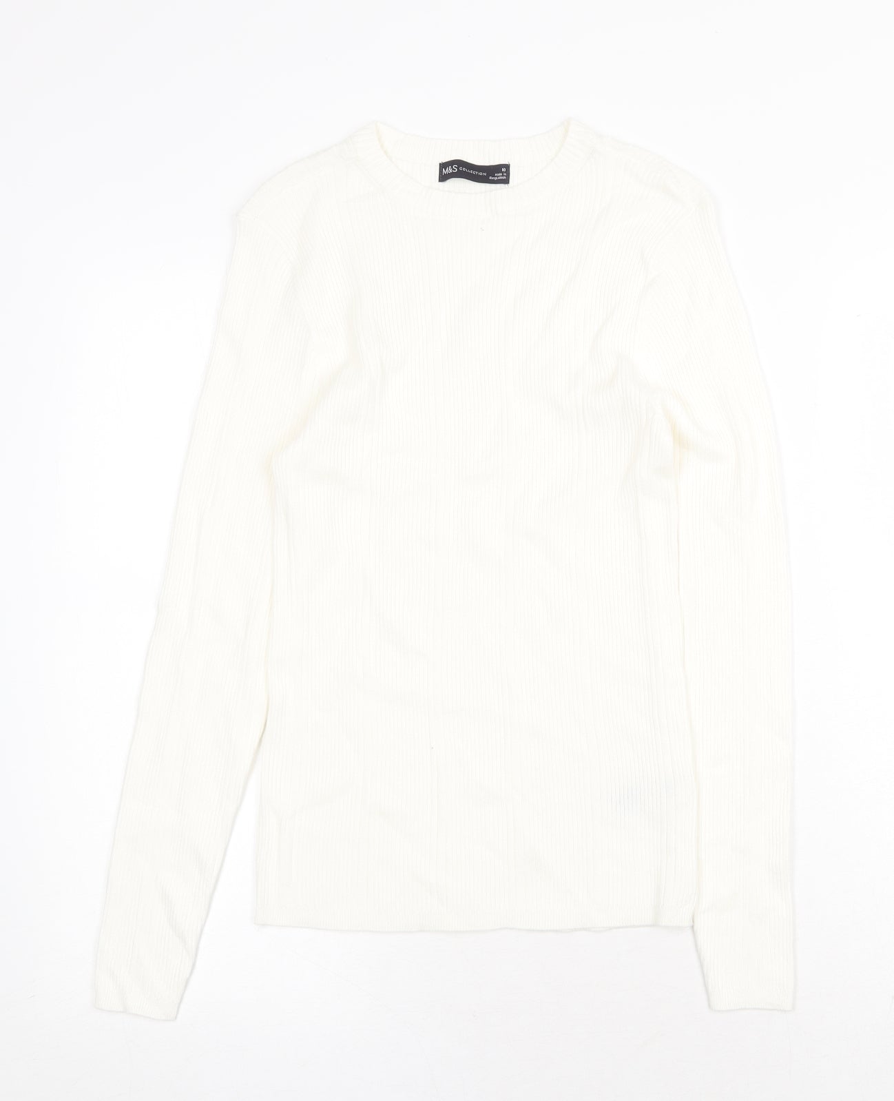 Marks and Spencer Womens White Round Neck Viscose Pullover Jumper Size 10