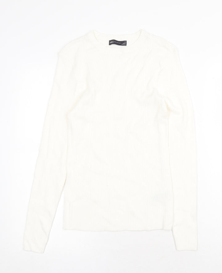 Marks and Spencer Womens White Round Neck Viscose Pullover Jumper Size 10