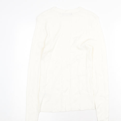 Marks and Spencer Womens White Round Neck Viscose Pullover Jumper Size 10