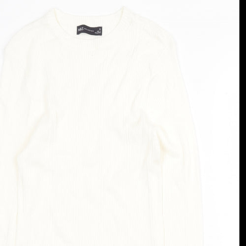 Marks and Spencer Womens White Round Neck Viscose Pullover Jumper Size 10