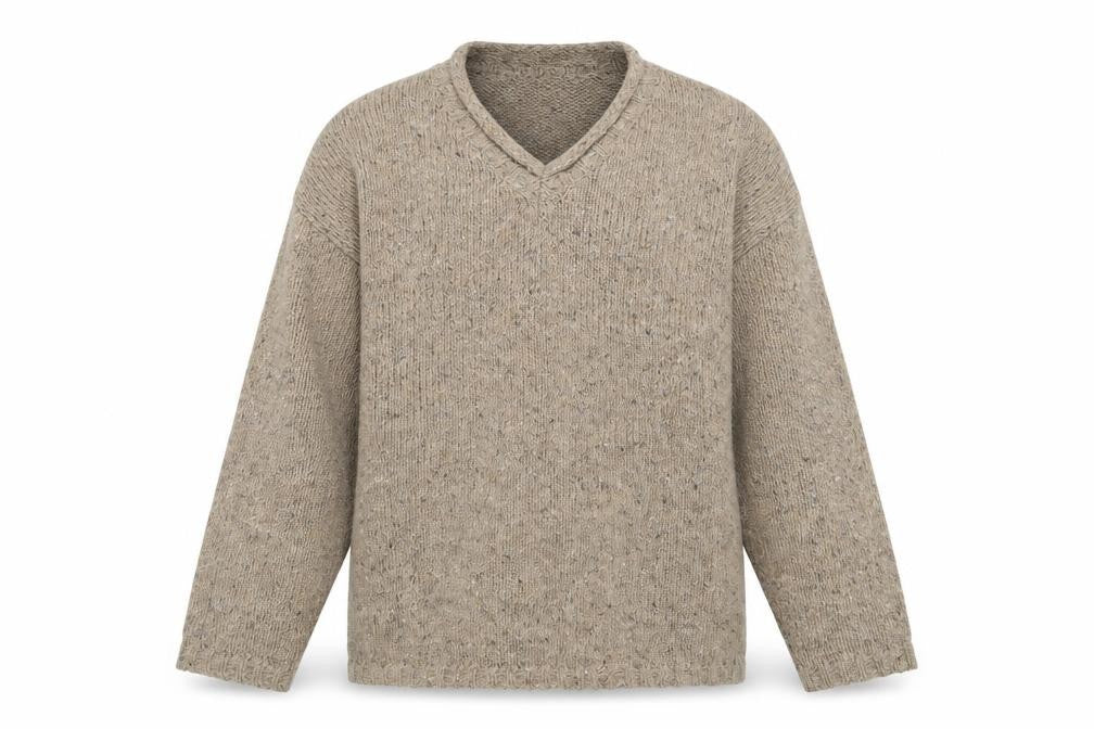 Topman Mens Beige V-Neck Acrylic Pullover Jumper Size L Long Sleeve