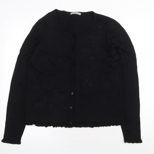 Marks and Spencer Womens Black Crew Neck Viscose Pullover Jumper Size 16 Button